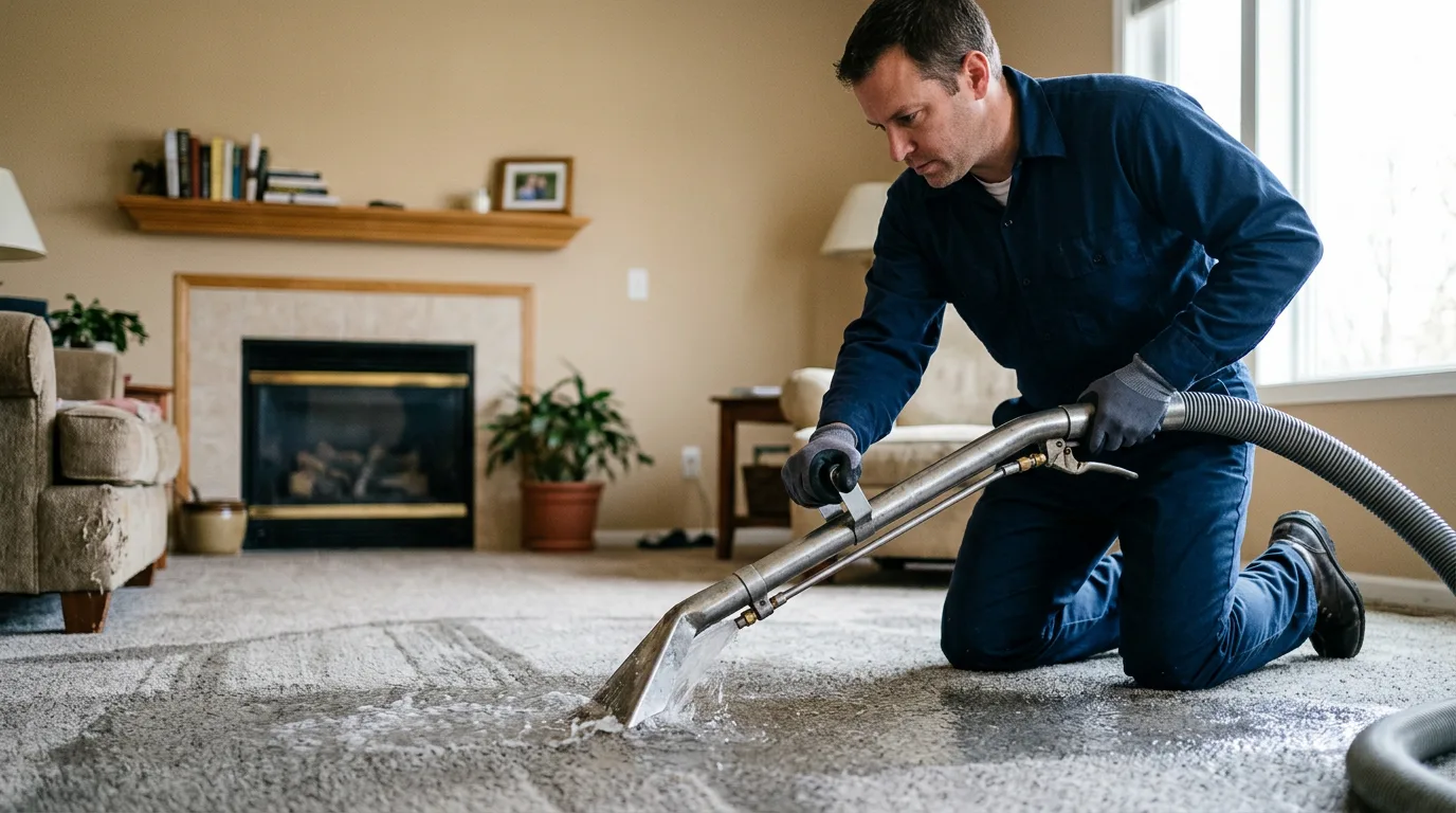 Water damage restoration technician working near Hartford, CT